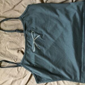 SHEIN Black Tank Top with Rhinestone Bow